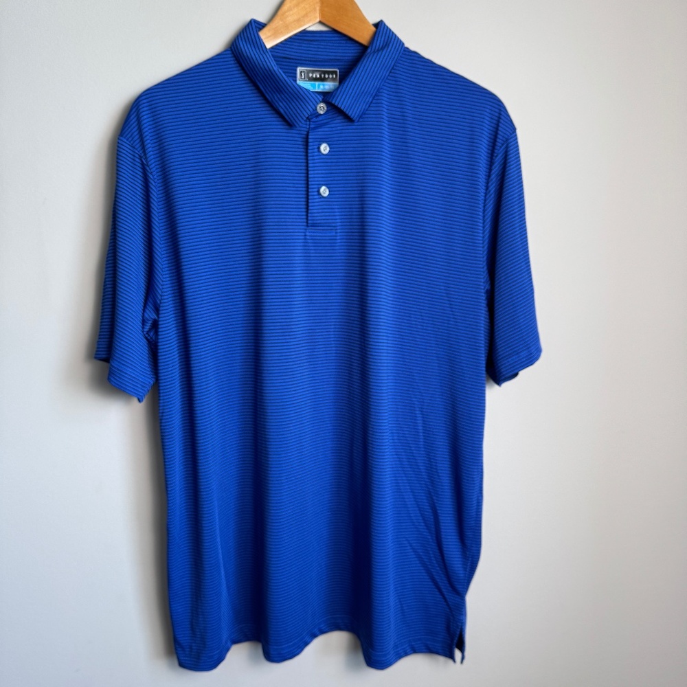 PGA Tour Men's Short Sleeve Striped Golf Polo Shirt Blue Size X-Large Outdoors